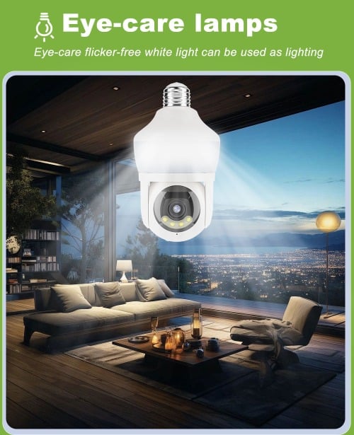 E27 Light Bulb Dual Screen WiFi Camera 5MP Indoor PTZ Security Camera IR Color Night Vision Wireless Surveillance CCTV Cams