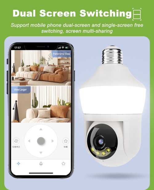 E27 Light Bulb Dual Screen WiFi Camera 5MP Indoor PTZ Security Camera IR Color Night Vision Wireless Surveillance CCTV Cams