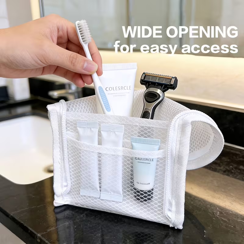 Compact Thickened Mesh Cosmetic Bag Large Capacity Octagon Toiletry Bag Portable Small Item Storage Bag Easy Small Mouth Pouch