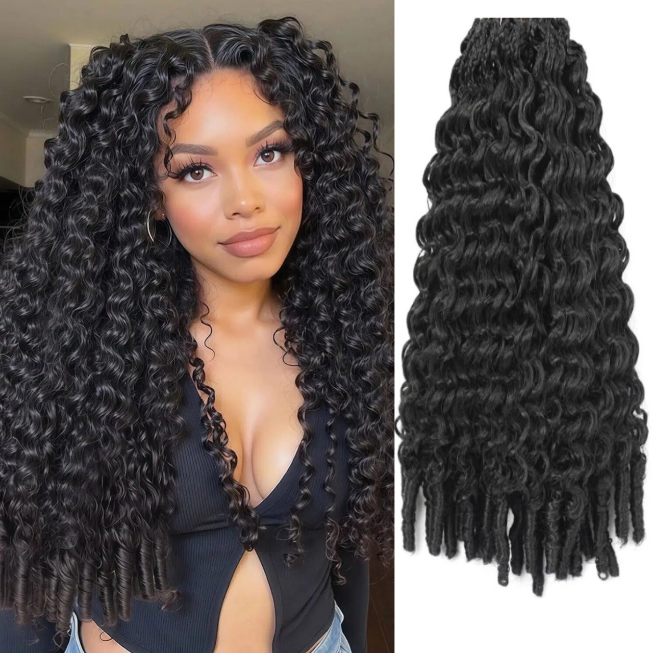 Spring Twist Crochet Braids 18inch 16Strands Pre-looped Water Wave Synthetic Hair Extensions Black