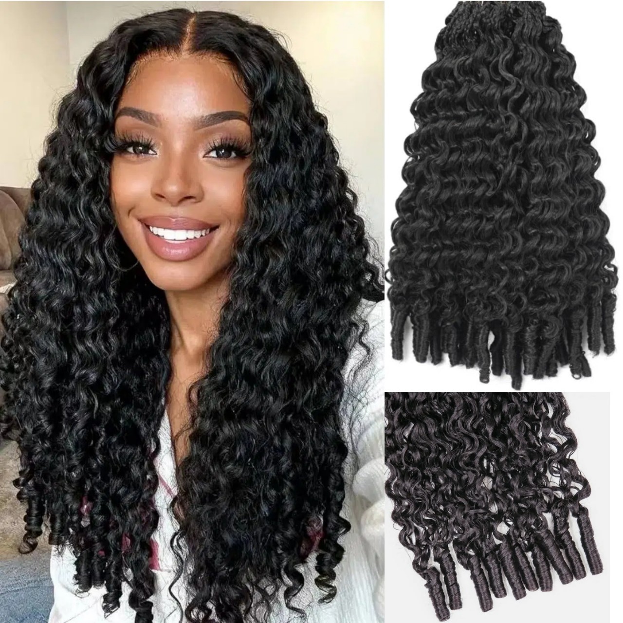 Spring Twist Crochet Braids 18inch 16Strands Pre-looped Water Wave Synthetic Hair Extensions Black