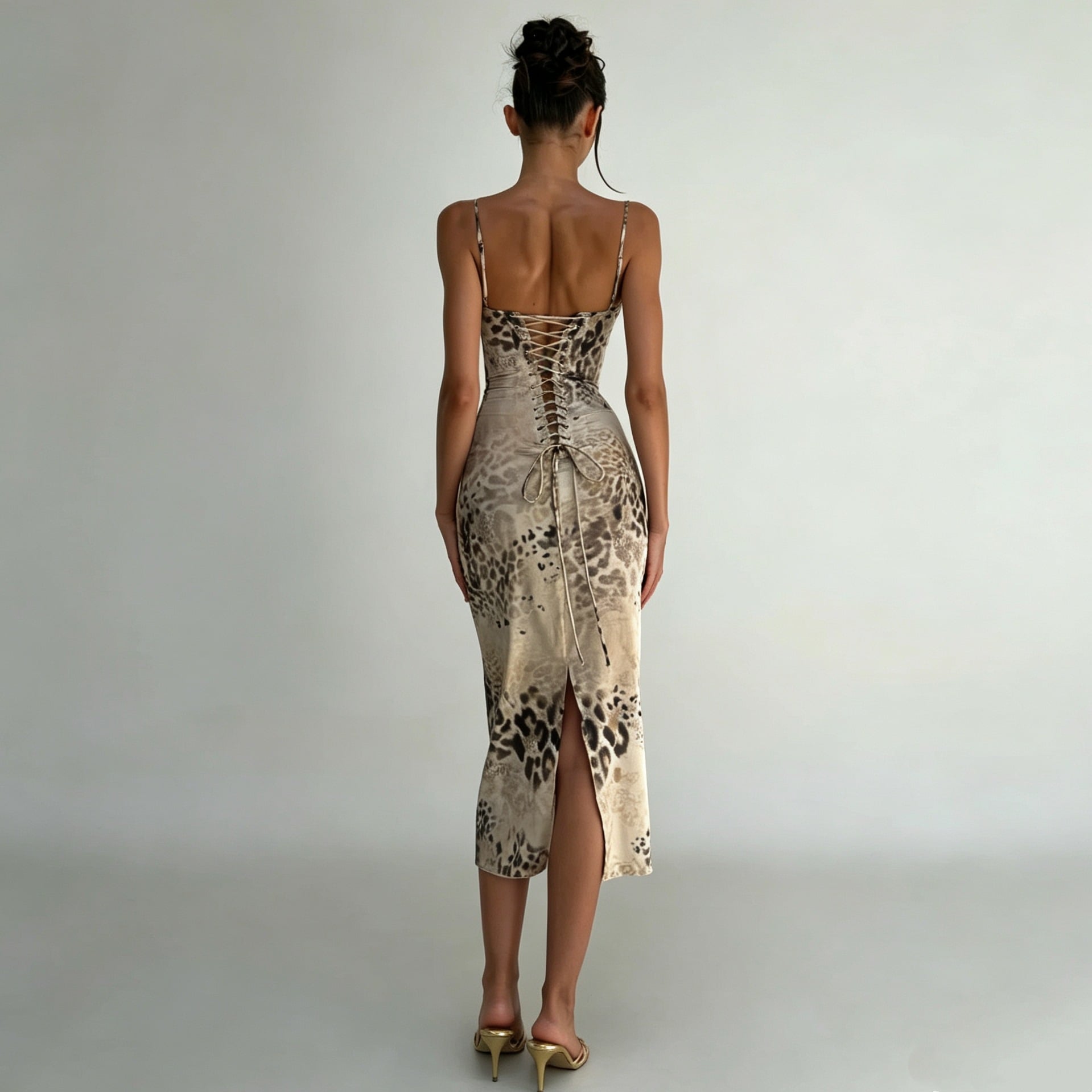 Leopard Print Sleeveless Skinny Dress Women's Sexy Backless Split Suspender Dress Fashion Hight Waist Slim Bodycon Dress