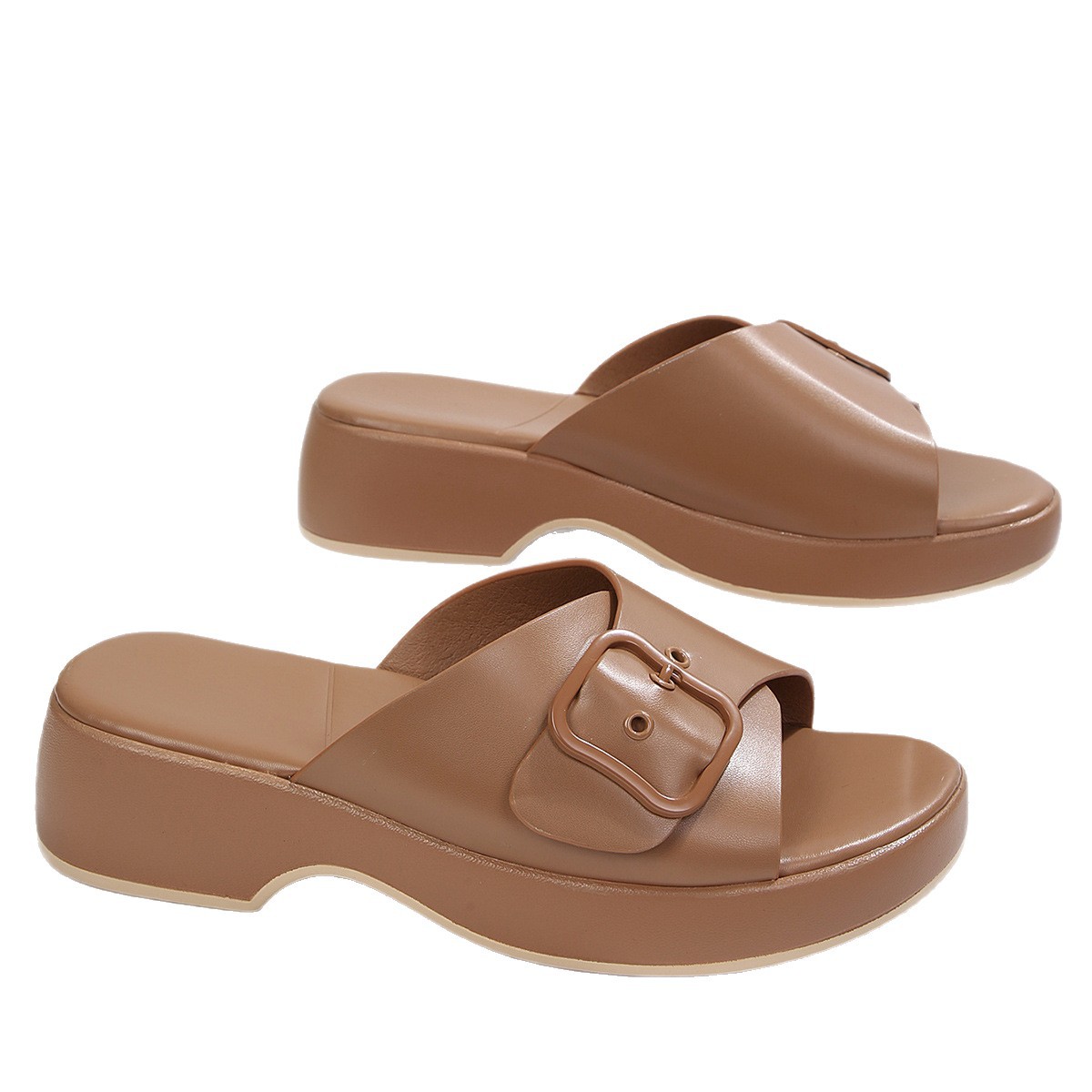 Free delivery of high-quality 2026 new summer women's shoes hot selling thick soled slippers with metal buckle slippers