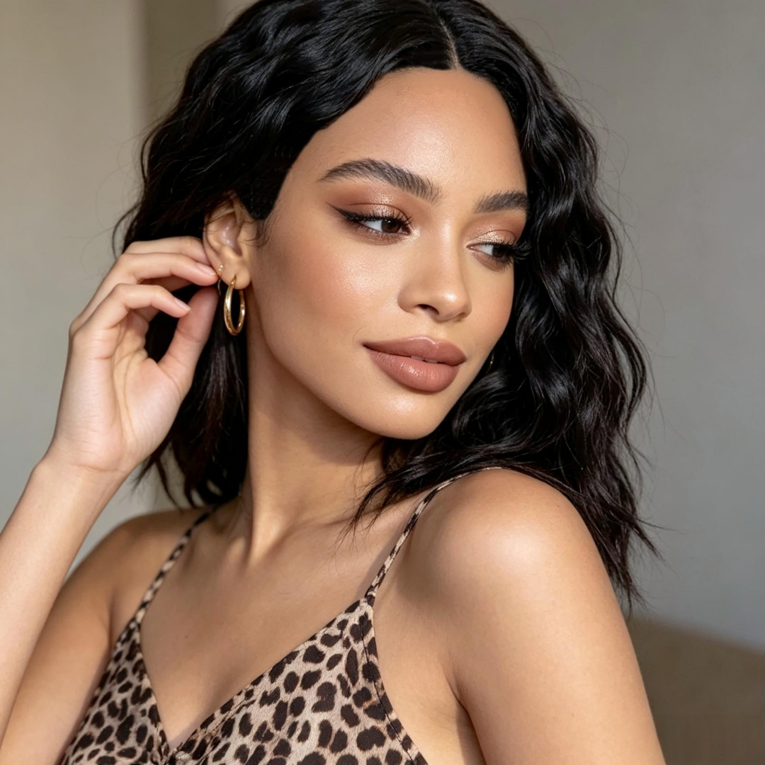 Women’s Black Water Wave Bob Wig, Synthetic Fiber Full Head Wig, Middle Part Short Curly Wig, Easy to Style Daily Use Wig