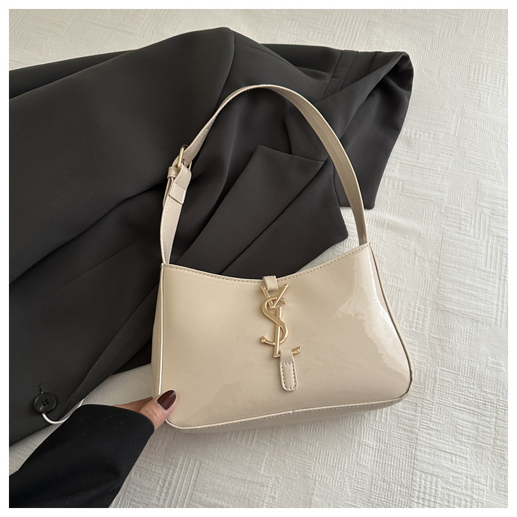 Women's bag new style simple and fashionable patent leather shiny surface shoulder bag armpit bag letter small square bag