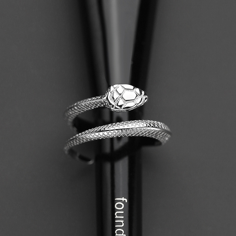 New Fashion S925 Silver Ring Men's Trendy Simple and Versatile Personalized Ring European and American Retro Mighty Snake Ring