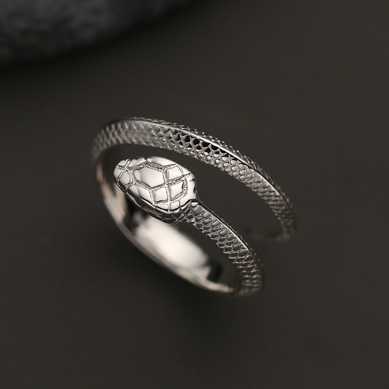 New Fashion S925 Silver Ring Men's Trendy Simple and Versatile Personalized Ring European and American Retro Mighty Snake Ring