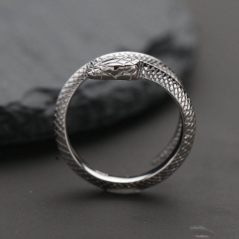New Fashion S925 Silver Ring Men's Trendy Simple and Versatile Personalized Ring European and American Retro Mighty Snake Ring