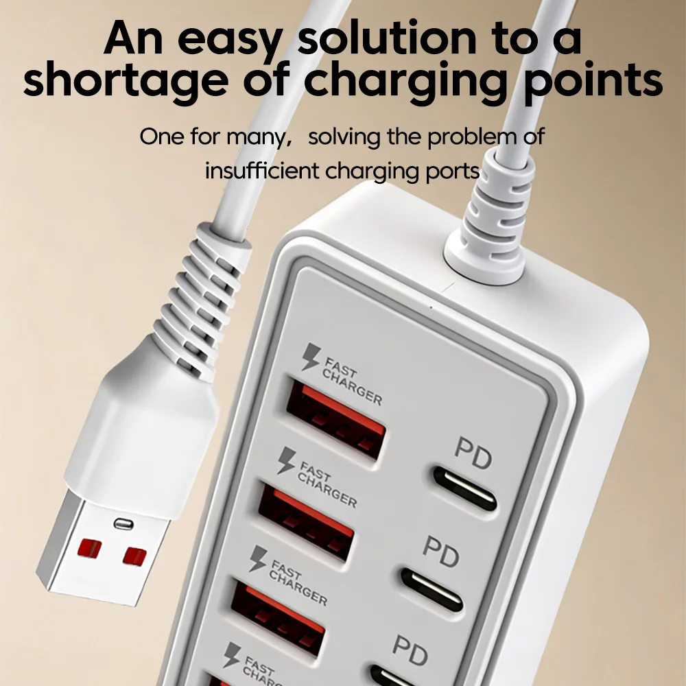 Multi-socket Power Strip 12 in 1 Desktop Charging Station USB Electrical Socket Adapter 6USB+6Type C HUB Charger With USB Cable