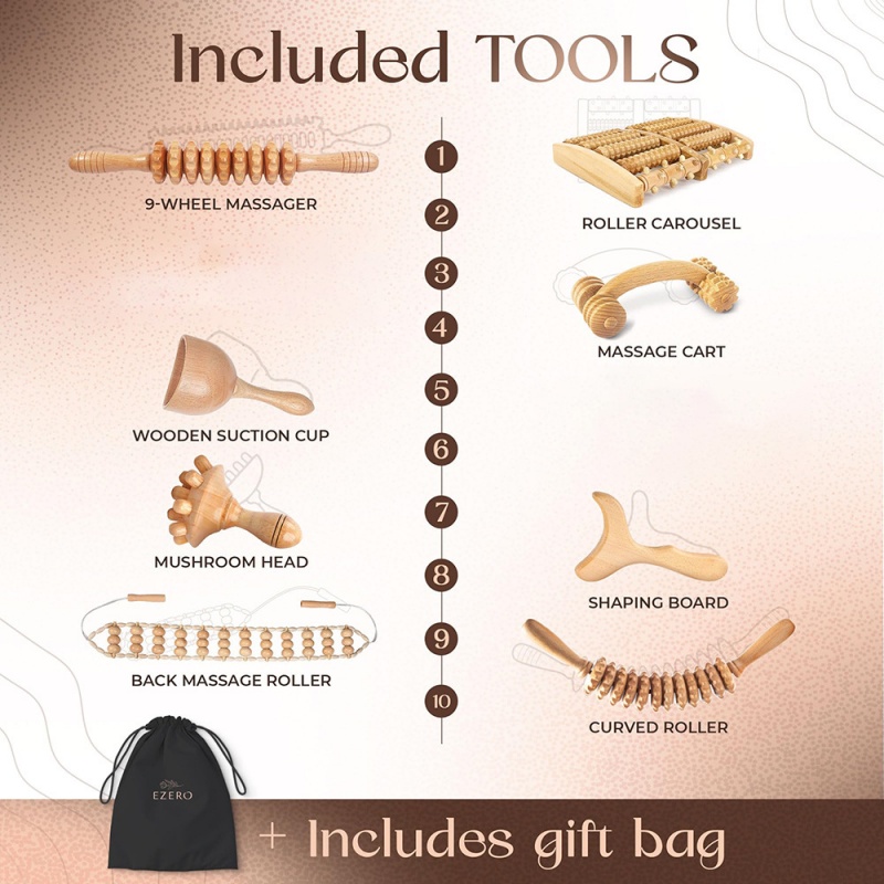 Natural Curved Wooden Massage Roller for Waist and Thigh, Multi-Functional Body Roller for Cellulite Reduction & Muscle Tension