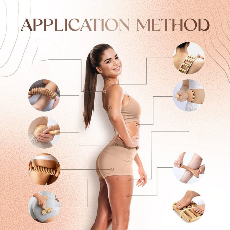 Natural Curved Wooden Massage Roller for Waist and Thigh, Multi-Functional Body Roller for Cellulite Reduction & Muscle Tension