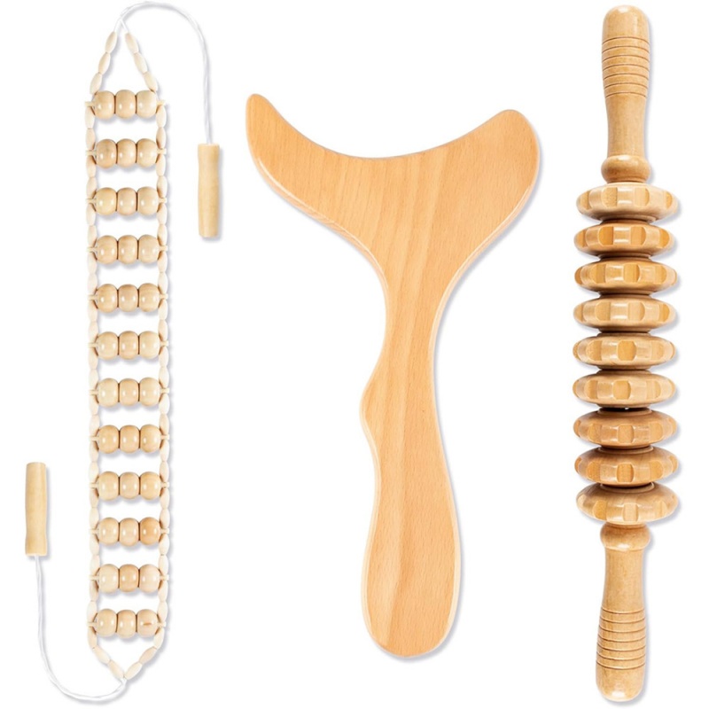 Natural Curved Wooden Massage Roller for Waist and Thigh, Multi-Functional Body Roller for Cellulite Reduction & Muscle Tension