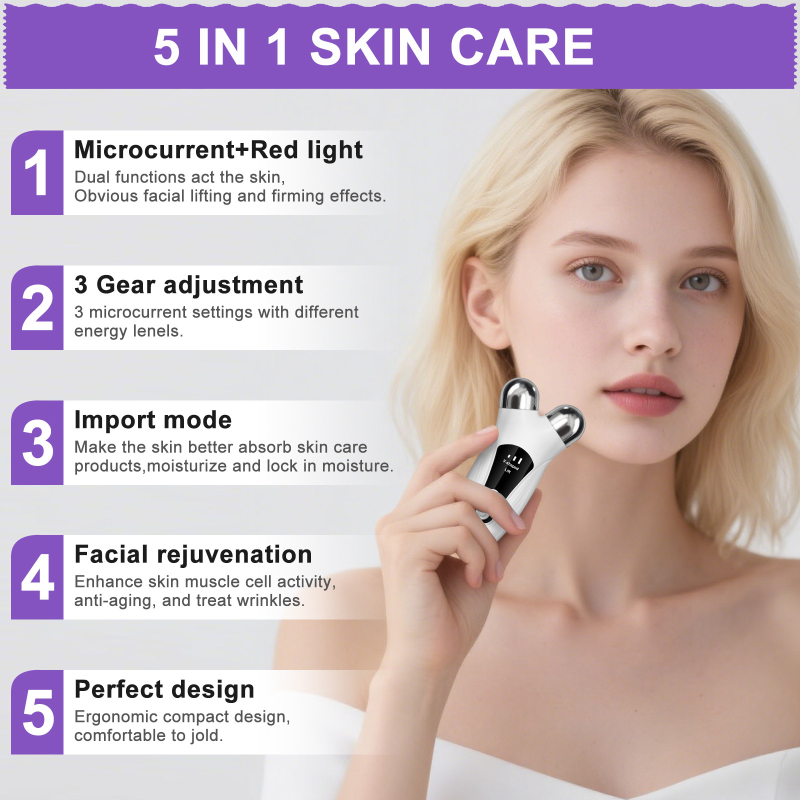 Home Microcurrent Beauty Device for Facial Wrinkle Tightening ABS Effective Nasolabial Folds Neck Wrinkles Fade Facial Lifting