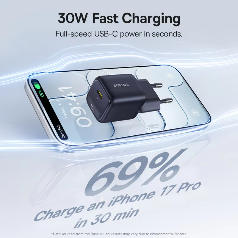 Baseus 30W GaN Charger PD Charger For iPhone 17 16 15 14 13 12 Max Fast Charger PD3.0 QC3.0 Phone Charger Type C Tablets Charge