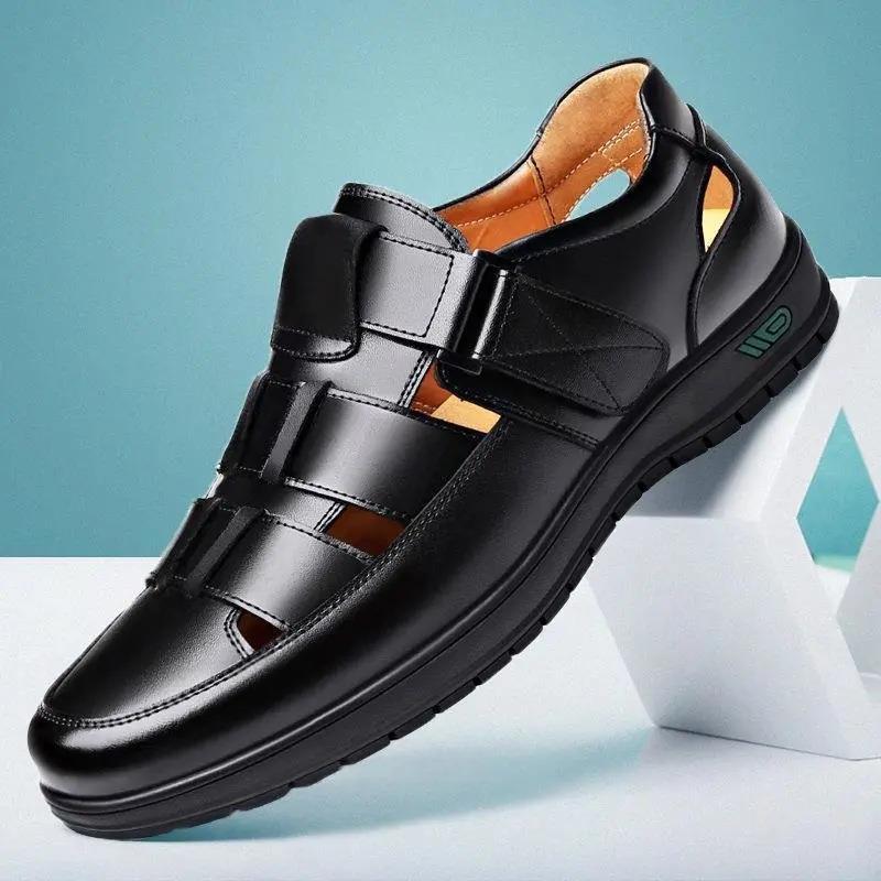 Men's leather shoes, business casual formal single shoes, soft soled non slip men's sandals