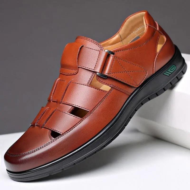 Men's leather shoes, business casual formal single shoes, soft soled non slip men's sandals