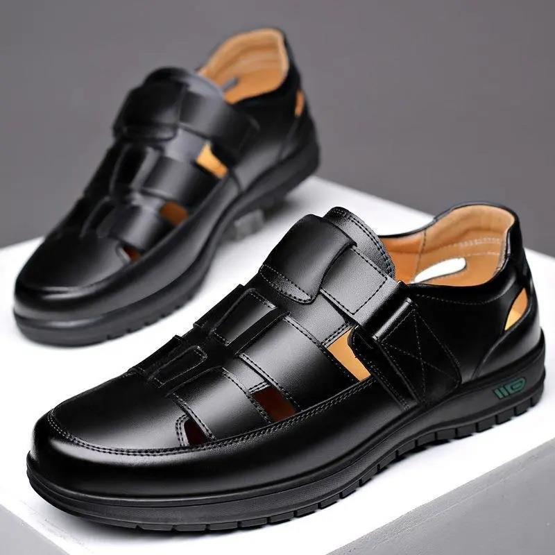 Men's leather shoes, business casual formal single shoes, soft soled non slip men's sandals
