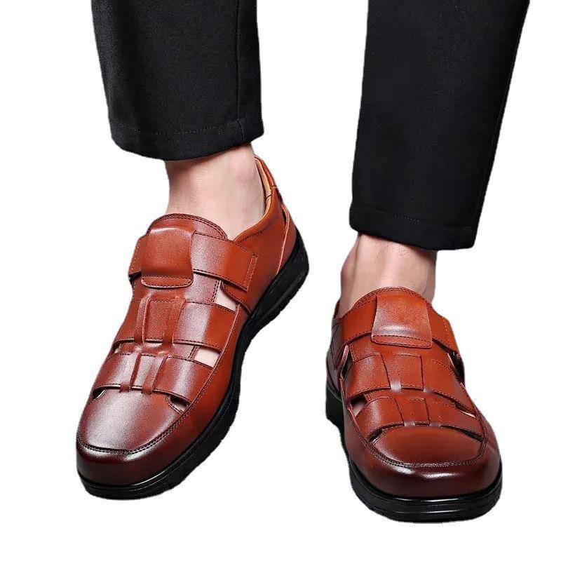Men's leather shoes, business casual formal single shoes, soft soled non slip men's sandals