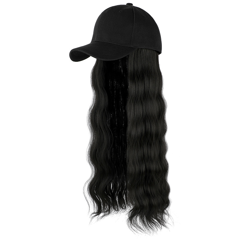 Wearing a hat, wig, fashionable new style, natural duckbill hat, one-piece hat, water ripple long curly hair, versatile hat