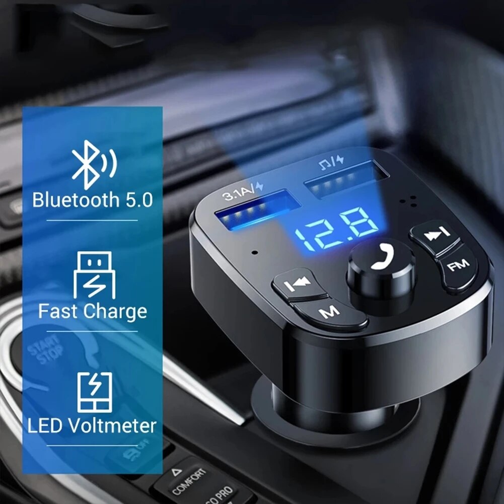 Car MP3 Player Dual USB Fast Charger FM Bluetooth Receiver Bluetooth Compatible 5.0 FM Transmitter Car Kit