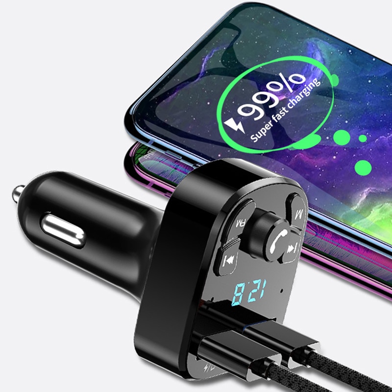 Car MP3 Player Dual USB Fast Charger FM Bluetooth Receiver Bluetooth Compatible 5.0 FM Transmitter Car Kit