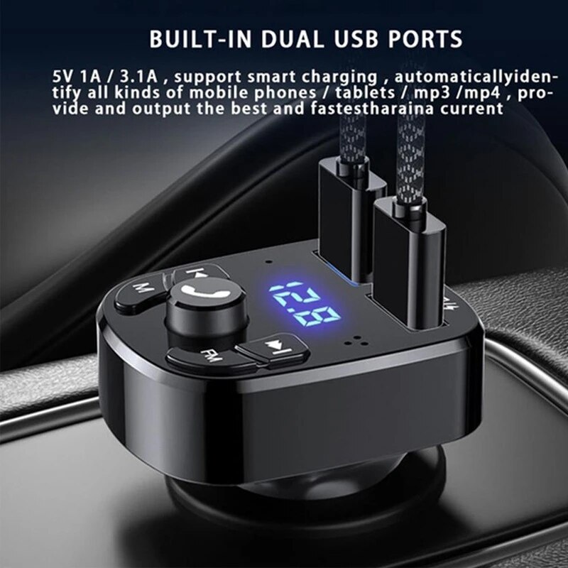 Car MP3 Player Dual USB Fast Charger FM Bluetooth Receiver Bluetooth Compatible 5.0 FM Transmitter Car Kit