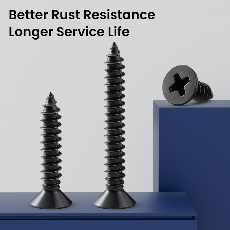 Wood screw set, 289 pieces, high-hardness flat-head screws.