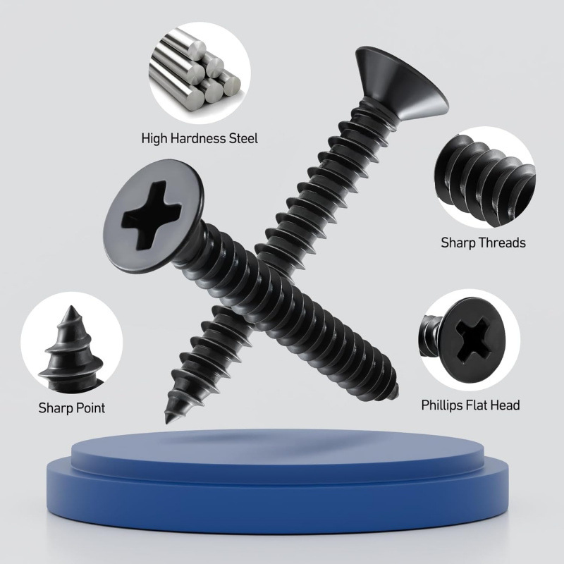 Wood screw set, 289 pieces, high-hardness flat-head screws.