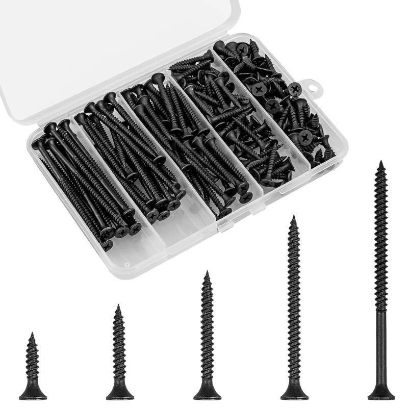 Wood screw set, 289 pieces, high-hardness flat-head screws.
