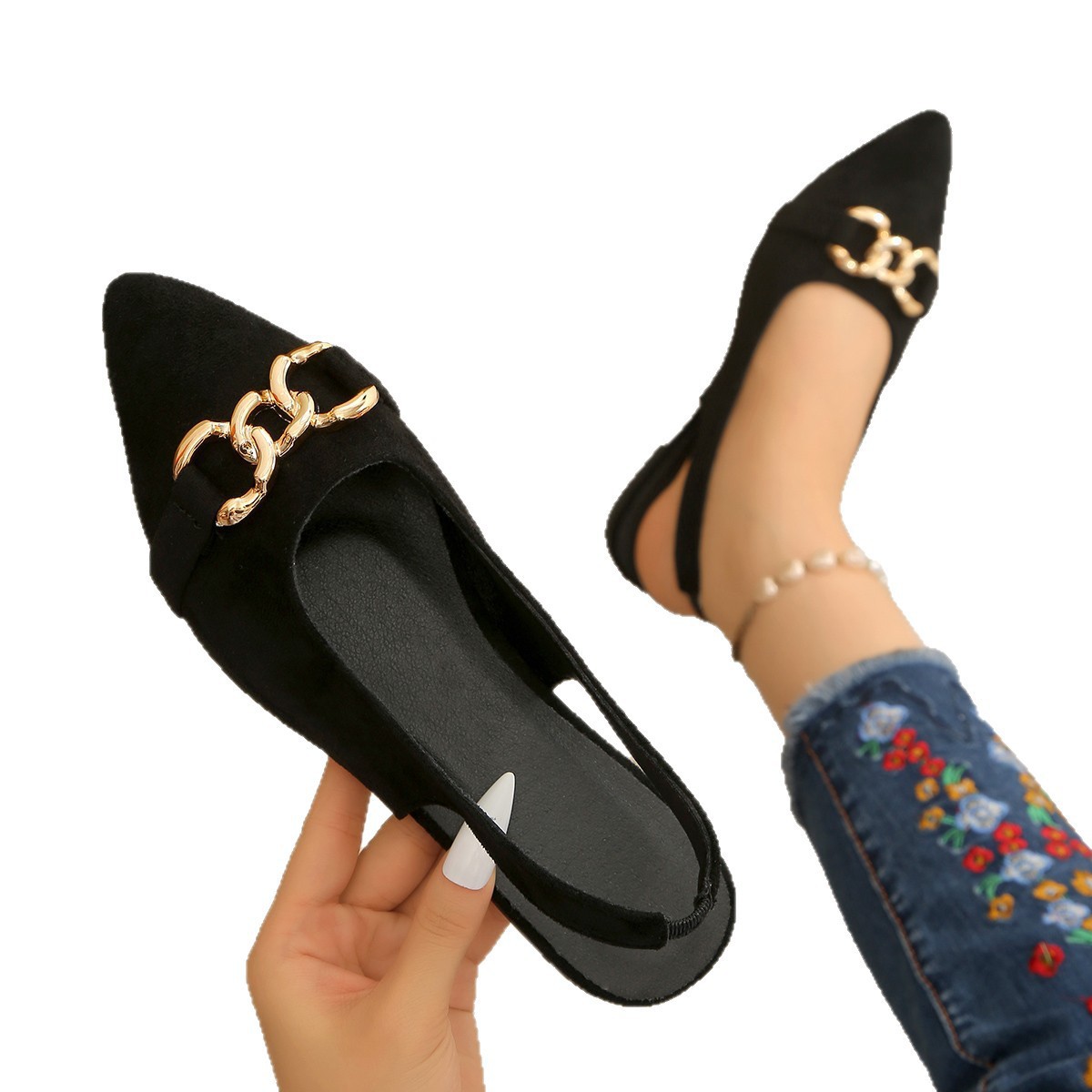 Flat bottomed retro toe sandals for women, new style with a horseneck buckle and suede one-piece strap sandals for women