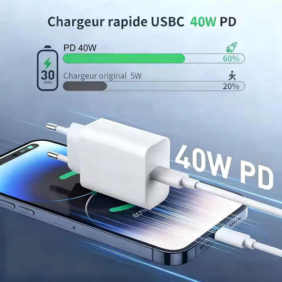 PD 40W Charger USB C Fast Charging Cable For iPhone 17 16 15 Pro Max Air Mini Type C Data line Quick Phone Charger Power Adapte