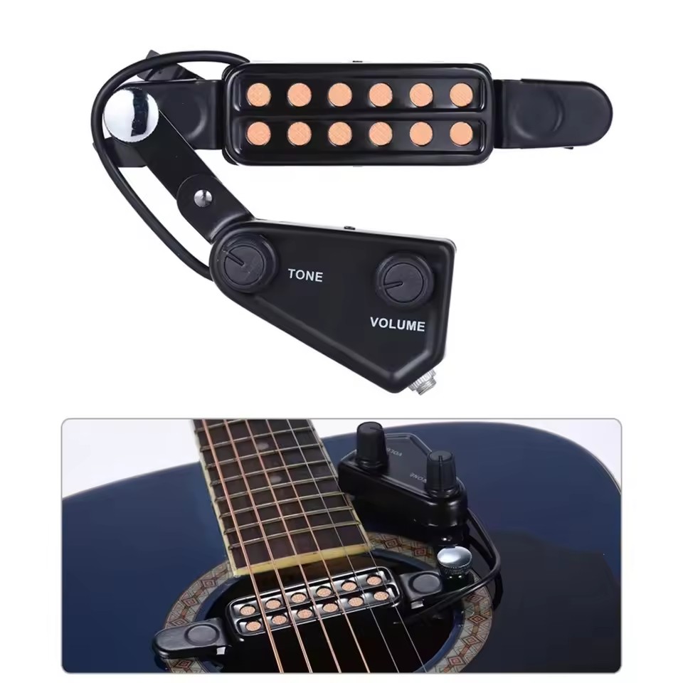 Acoustic Guitar Pickup with Volumes Tone Tuner 12 Sound Hole Pickup Transducer Musical Instruments Accessories
