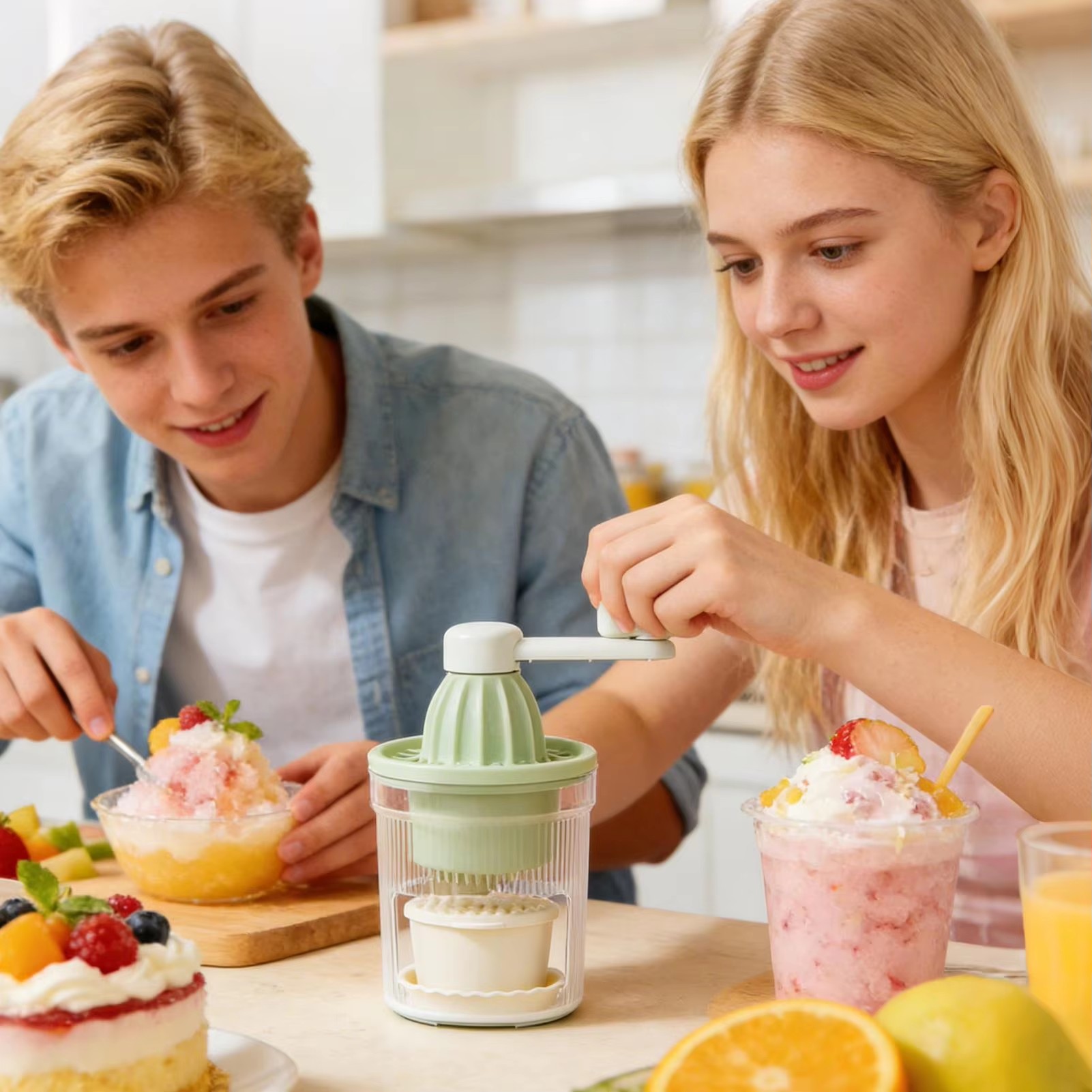 Shaved Ice Machine Small Manual Ice Crusher Home Hand-cranked Machine Making Smoothie Machine Practical Portable Ice Cream Tools