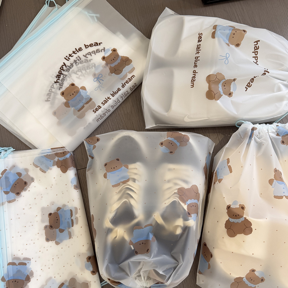 Waterproof Drawstring Storage Bag Cute Bear Dustproof Moistureproof Shoe Bag Clothing Organizer Travel Portable Bag