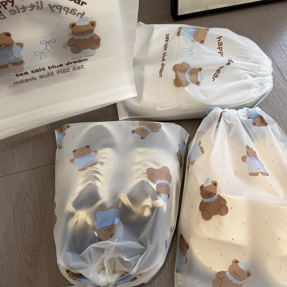 Waterproof Drawstring Storage Bag Cute Bear Dustproof Moistureproof Shoe Bag Clothing Organizer Travel Portable Bag