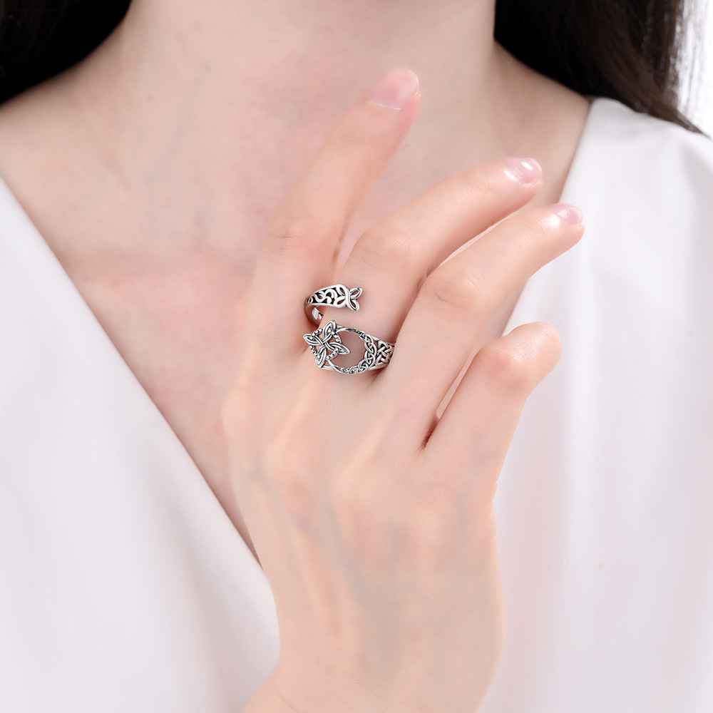 Men's new fashion trend retro hollow Celtic knot ring versatile casual light luxury unisex open index finger ring ring