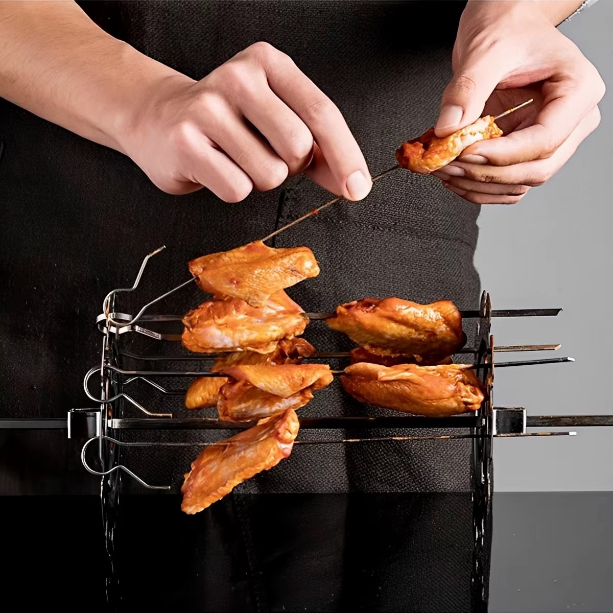 BBQ Grill Oven Meat Kebab Rack Easy Flip Grill Kebab Maker for Home Party Cooking Picnic BBQ NonStick Roaster Skewer Needle Cage