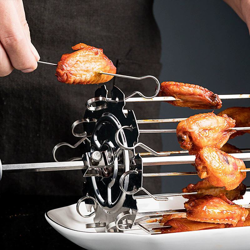 BBQ Grill Oven Meat Kebab Rack Easy Flip Grill Kebab Maker for Home Party Cooking Picnic BBQ NonStick Roaster Skewer Needle Cage