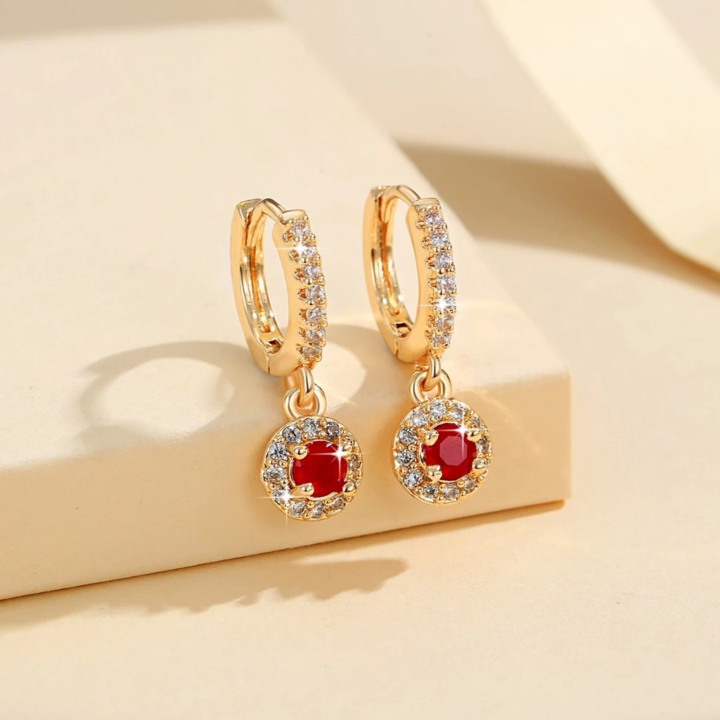 European and American Rhinestone Copper Gold-plated Earrings Circular Ear Buckle Classic Zircon Earrings