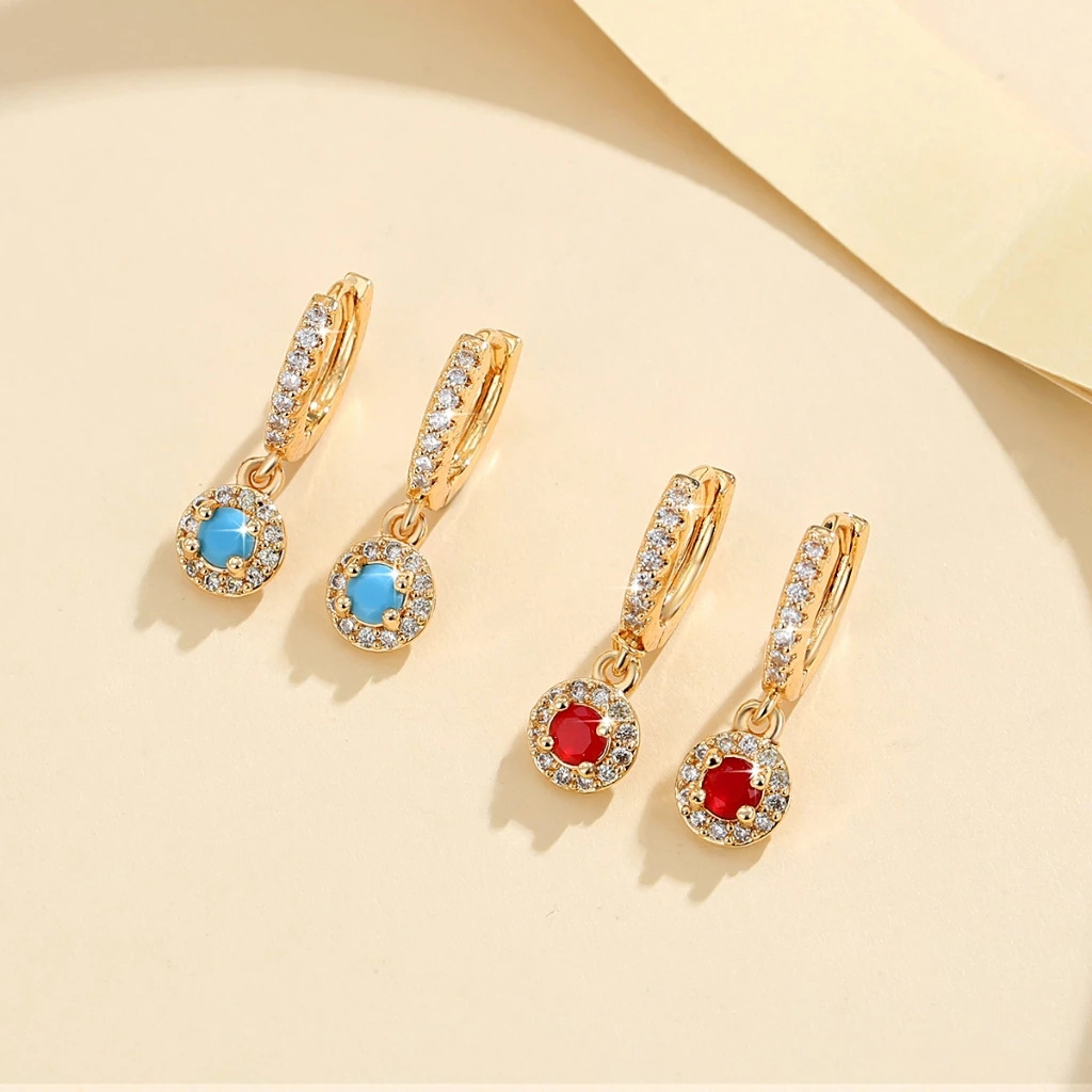 European and American Rhinestone Copper Gold-plated Earrings Circular Ear Buckle Classic Zircon Earrings
