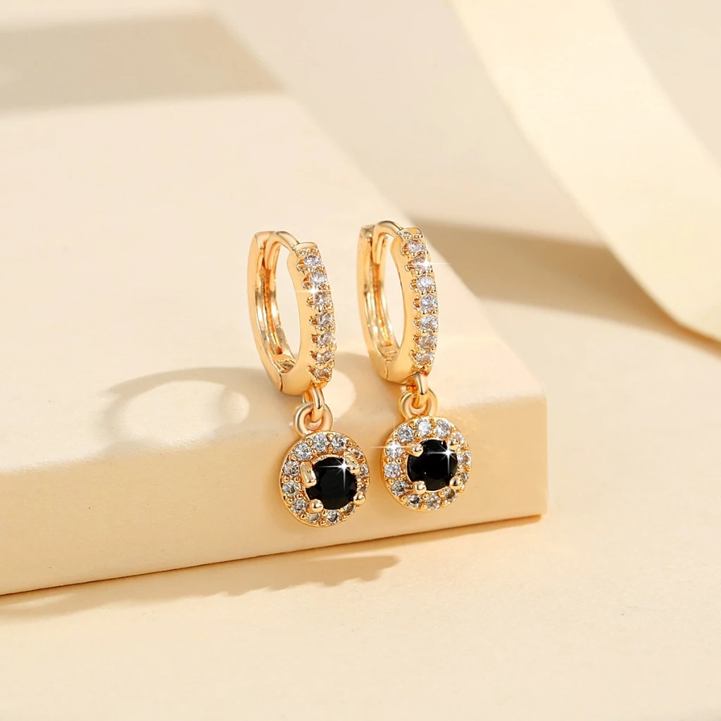European and American Rhinestone Copper Gold-plated Earrings Circular Ear Buckle Classic Zircon Earrings