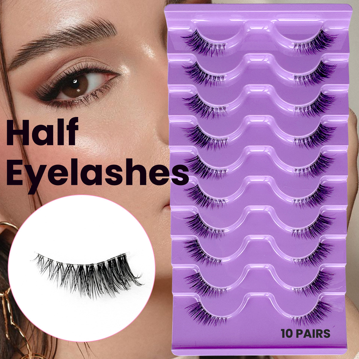 False eyelashes, half eyelashes, thick curled eyelashes, synthetic fiber, ten pairs of eyelashes
