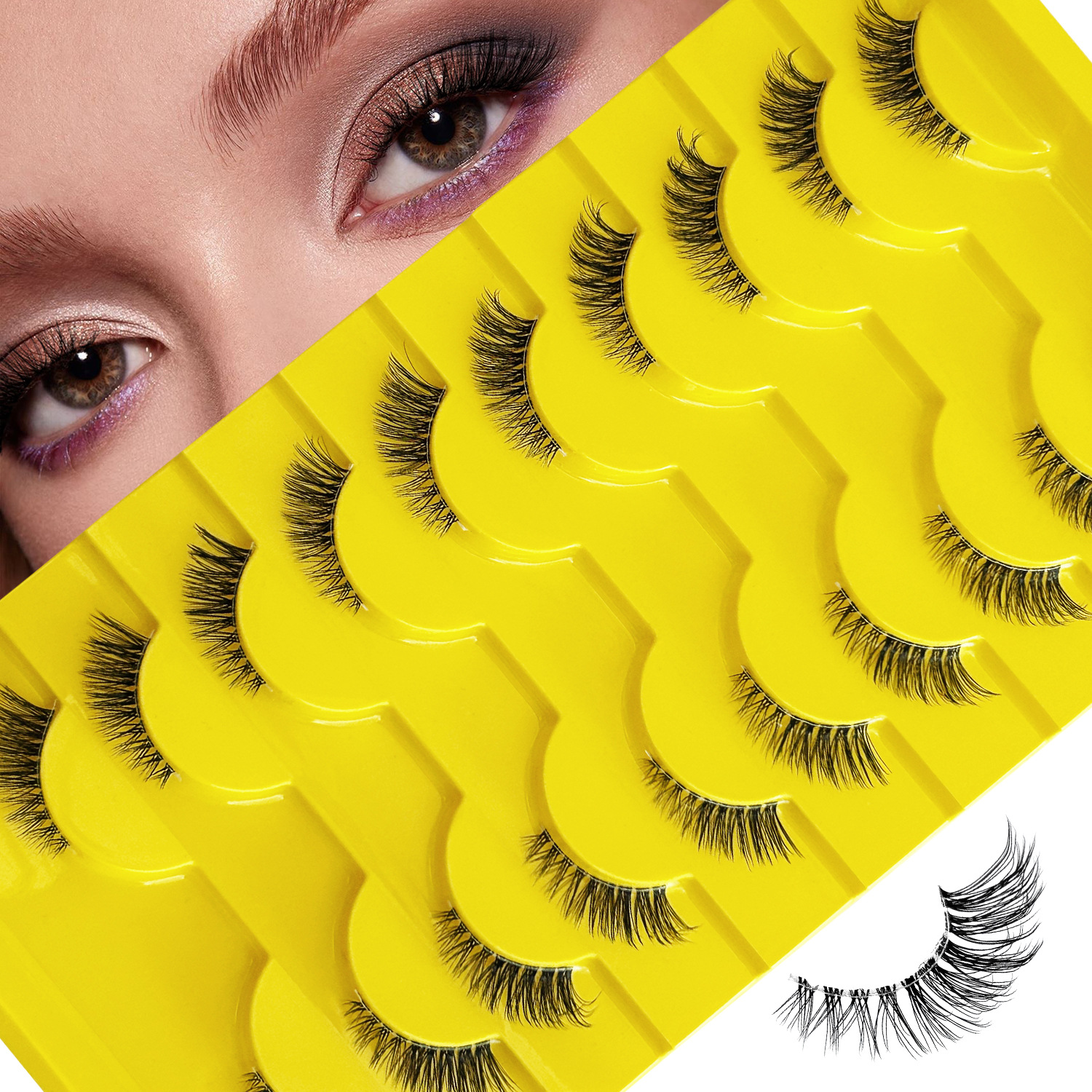 False eyelashes, half eyelashes, thick curled eyelashes, synthetic fiber, ten pairs of eyelashes