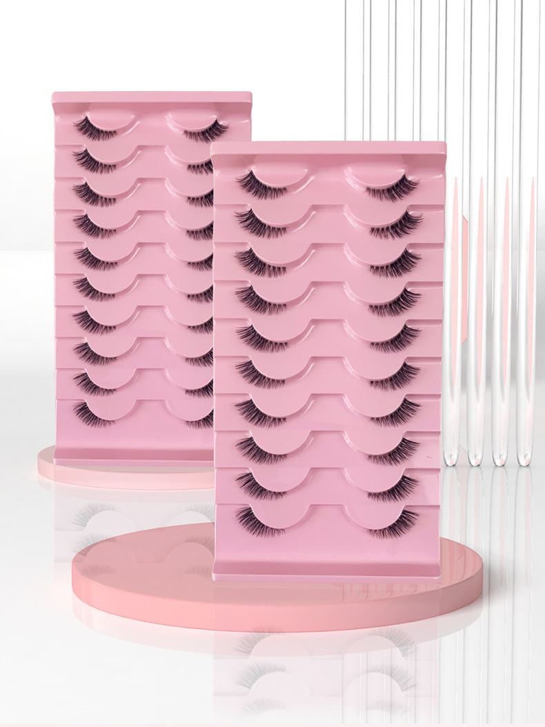 False eyelashes, half eyelashes, thick curled eyelashes, synthetic fiber, ten pairs of eyelashes