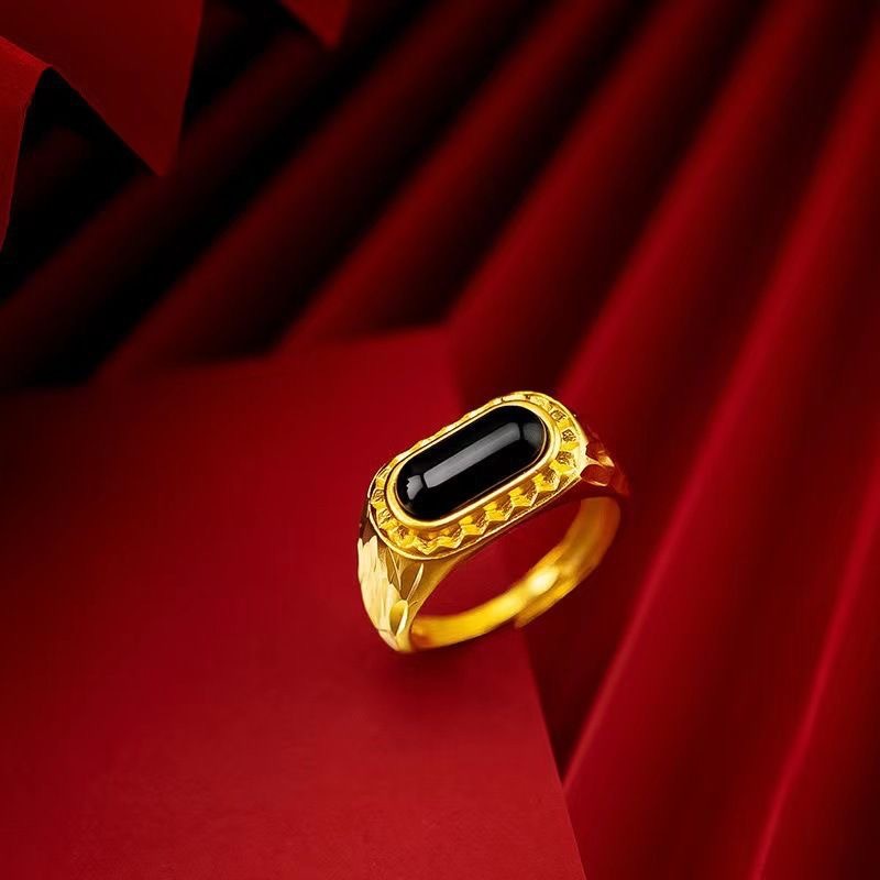 Imitation Jade Marrow Emperor Long Strip Green Ring for Men's Dominance  Simulated Gold Open Ring  High End Accessory