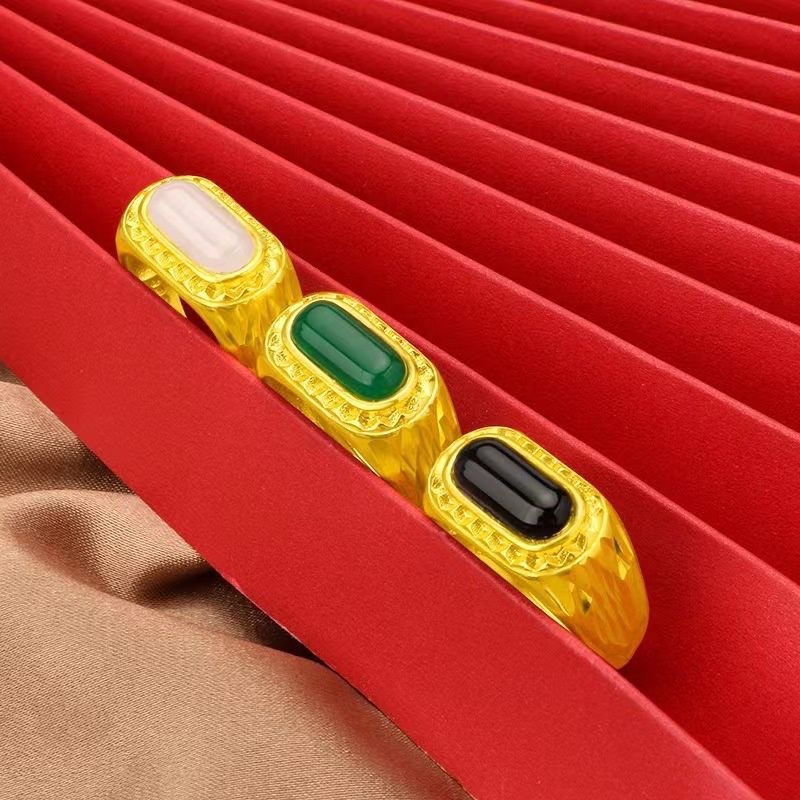 Imitation Jade Marrow Emperor Long Strip Green Ring for Men's Dominance  Simulated Gold Open Ring  High End Accessory