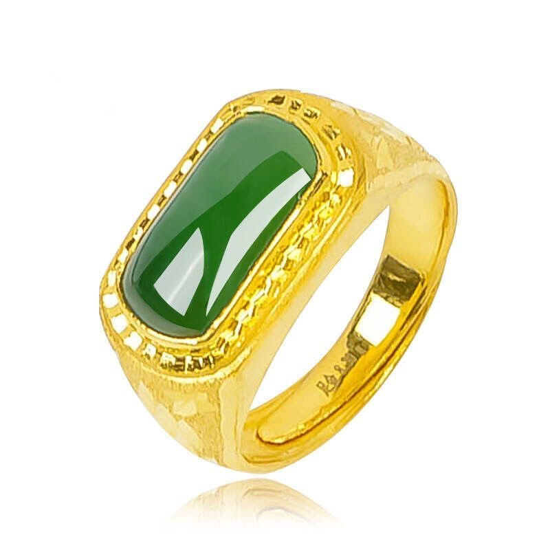 Imitation Jade Marrow Emperor Long Strip Green Ring for Men's Dominance  Simulated Gold Open Ring  High End Accessory
