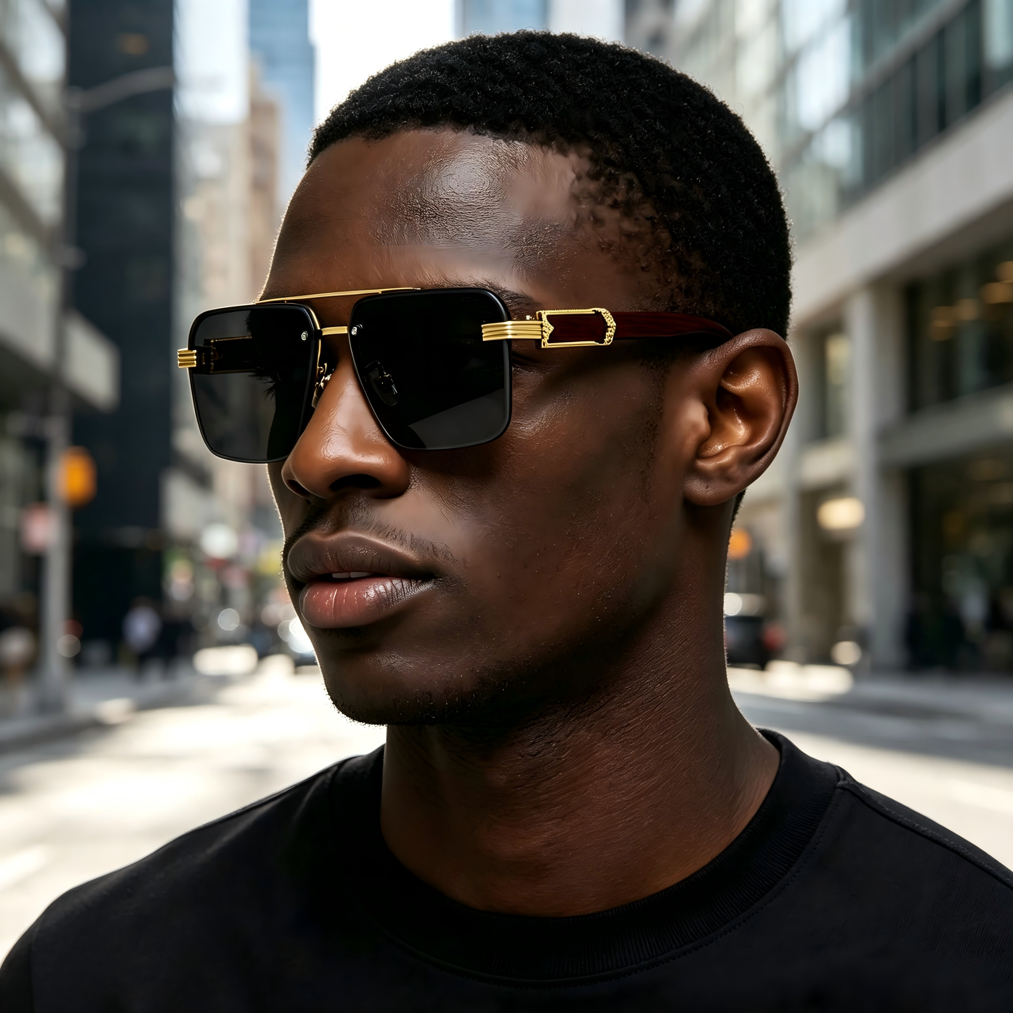 Square Gradient Semi‑Rimless Oversized Diamond‑Cut Sunglasses, Floral‑Print Temples, Trendy Men's Premium Shades