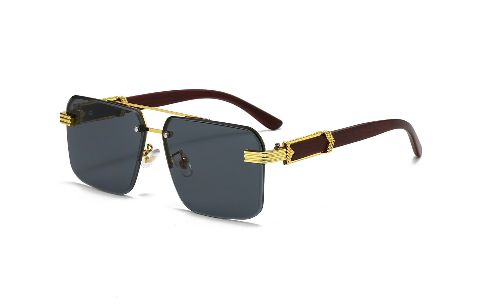 Square Gradient Semi‑Rimless Oversized Diamond‑Cut Sunglasses, Floral‑Print Temples, Trendy Men's Premium Shades