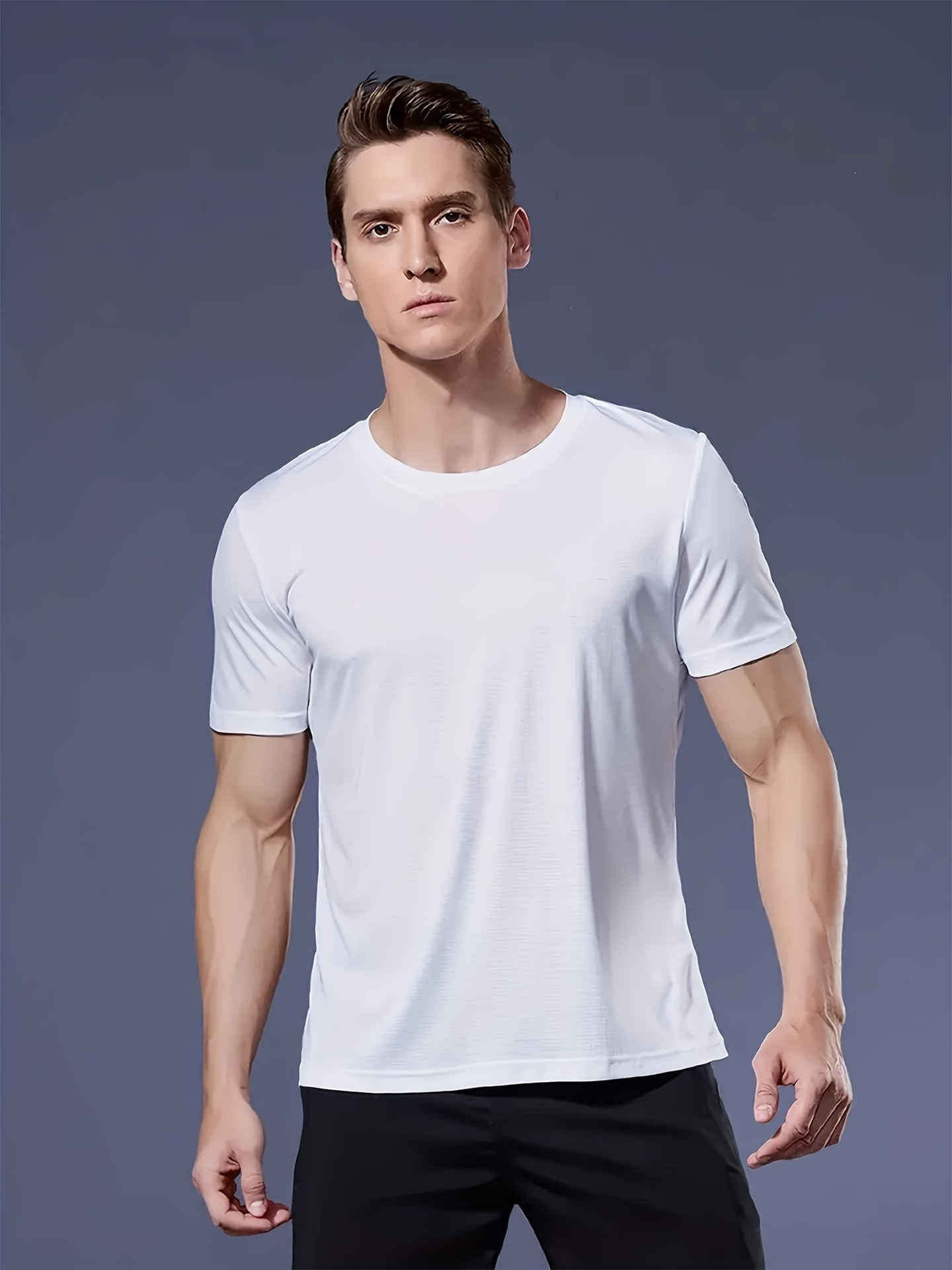 Round Neck T-Shirt 4-Pack White Ultra-Light Men's Quick-Drying Breathable Sweat-Absorbent Shirt Suitable for Fitness Gym and Run